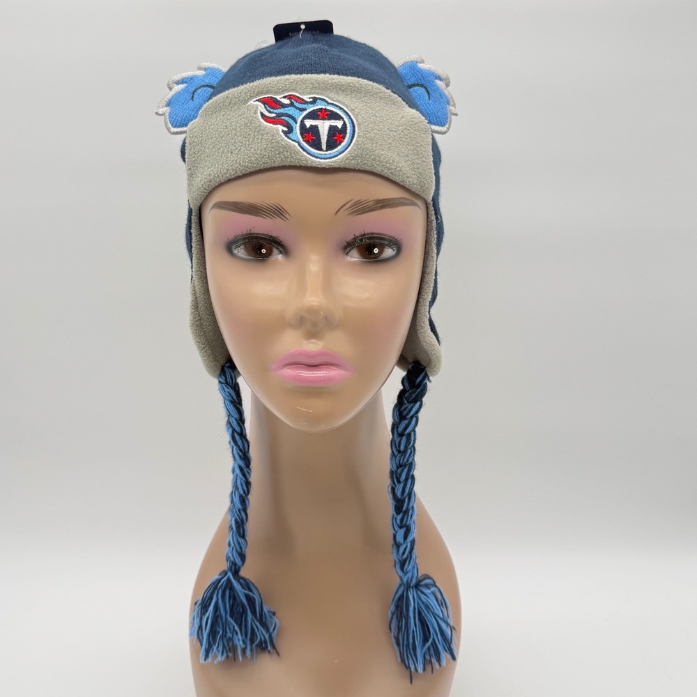 Tennessee Titans Kids Earflap Beanie Hat‎ Fleece Navy Gray One Size NFL NWT